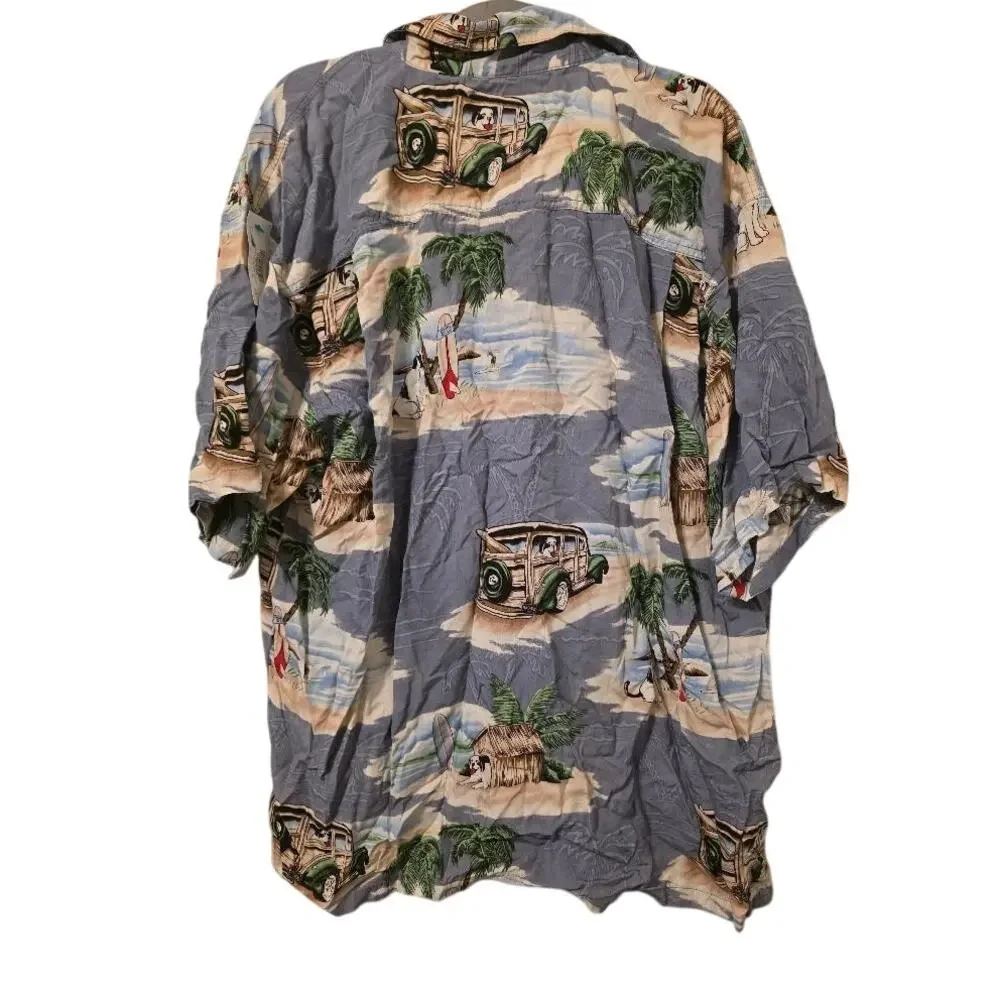 Big Dogs Men’s Large Rayon Hawaiian Shirt Woodie Wagon Dog Tropical Button Up